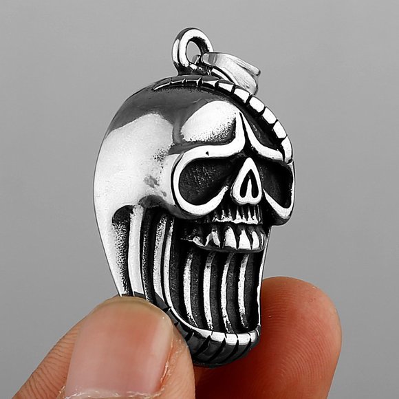 ❤️Retro Exaggerated Big Mouth Skull Head Stainless Steel  Necklace,GP1231495 - Picture 6 of 9